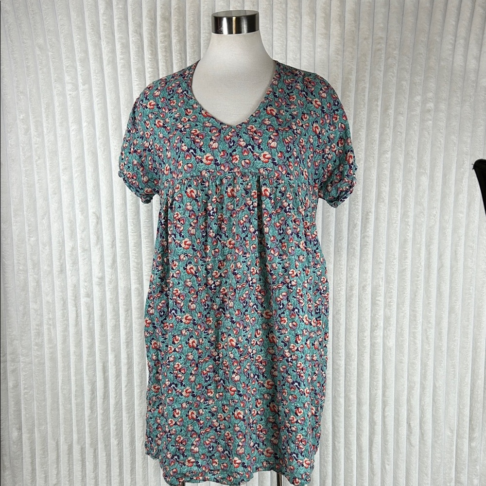Ces Femme blue Ditsy Print Babydoll short sleeved mini Dress Size Small